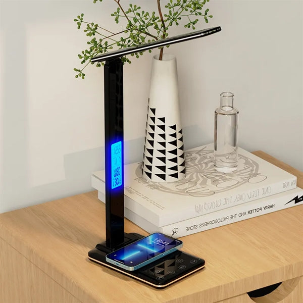 Foldable Smart Wireless Charging Table Lamp with Clock Alarm