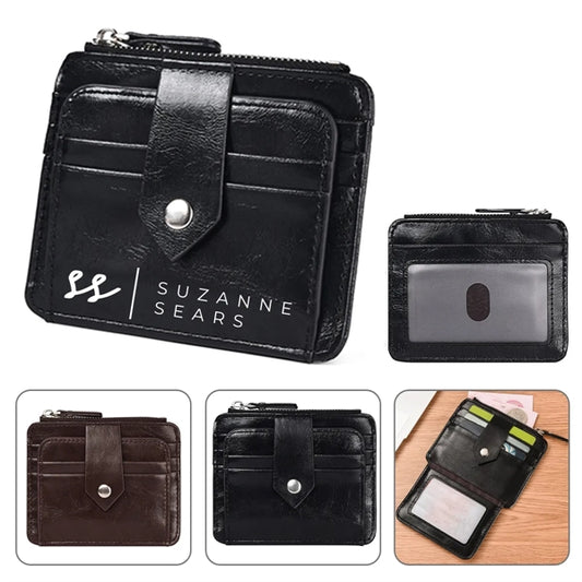 Anti-degaussing Zipper Button PU Card Holder