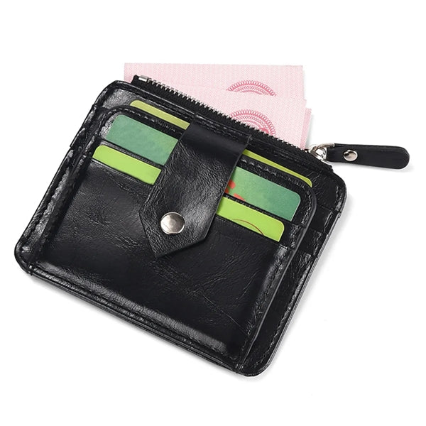 Anti-degaussing Zipper Button PU Card Holder