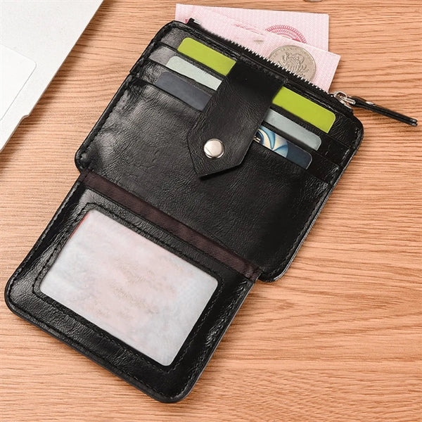 Anti-degaussing Zipper Button PU Card Holder