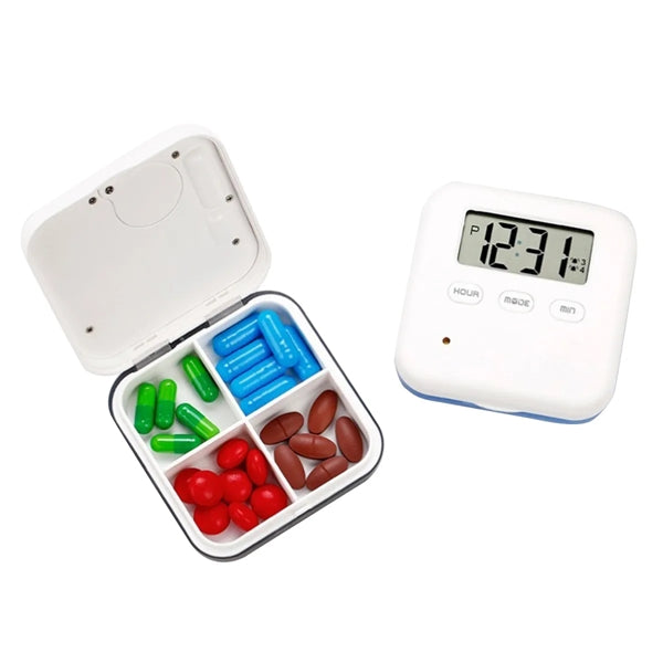 Square 4 Compartment Pill Box Timer