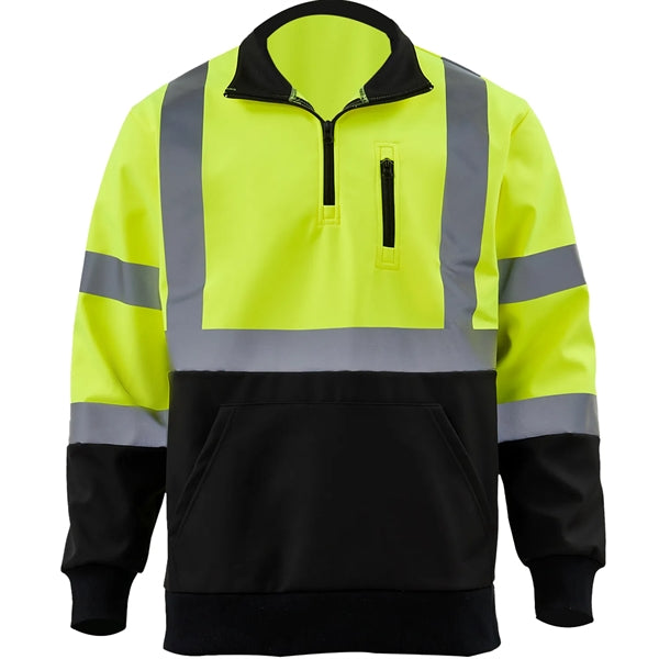 Hi Viz Class 3 Reflective Tape Safety Quarter Zip w/ Pocket