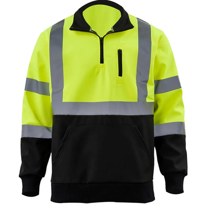 Hi Viz Class 3 Reflective Tape Safety Quarter Zip w/ Pocket