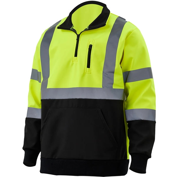 Hi Viz Class 3 Reflective Tape Safety Quarter Zip w/ Pocket