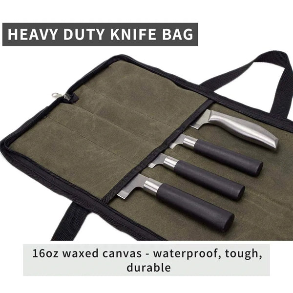 Portable Waxed Canvas Knife Roll Bag with 4 Slots