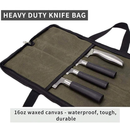 Portable Waxed Canvas Knife Roll Bag with 4 Slots