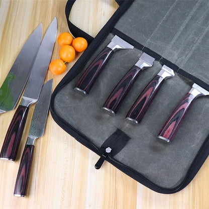 Portable Waxed Canvas Knife Roll Bag with 4 Slots