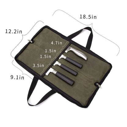Portable Waxed Canvas Knife Roll Bag with 4 Slots