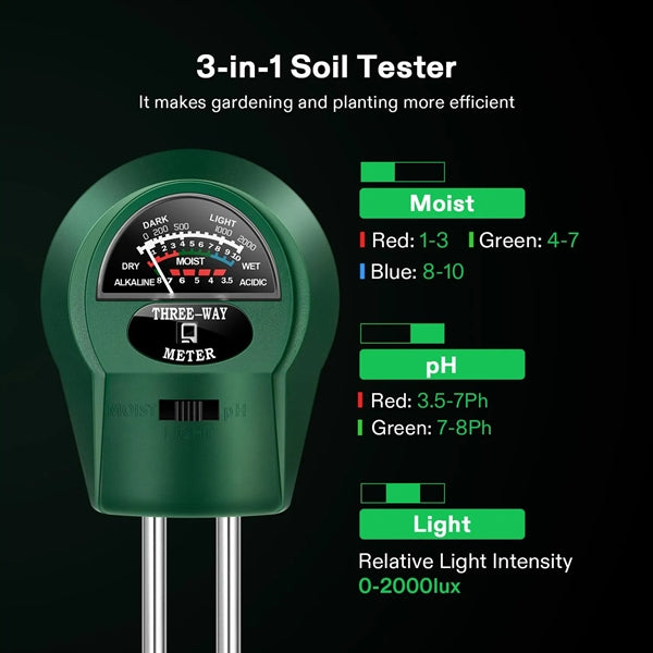 3-in-1 Soil Moisture/Light/pH Meter