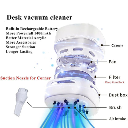 Desktop Vacuum Cleaner with Lamp Wirleess charging Fan Alarm