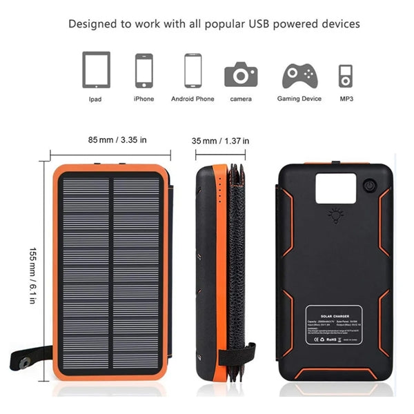 4-Panels Survival Solar Charger Power Bank 20000mAh