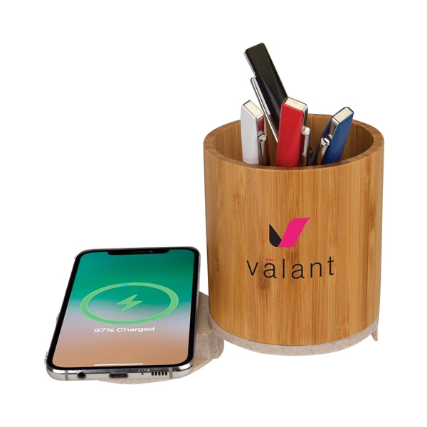 Bamboo Pen Cup w/10W Wireless Charger