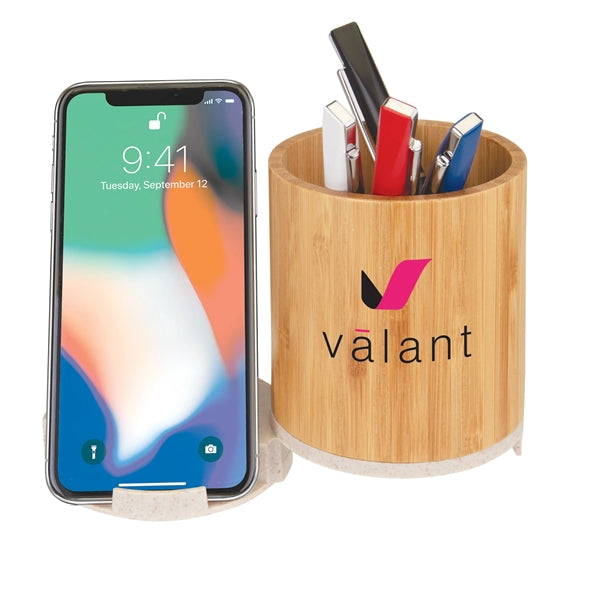 Bamboo Pen Cup w/10W Wireless Charger