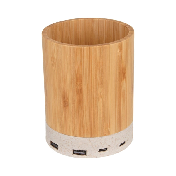 Bamboo Pen Cup w/10W Wireless Charger