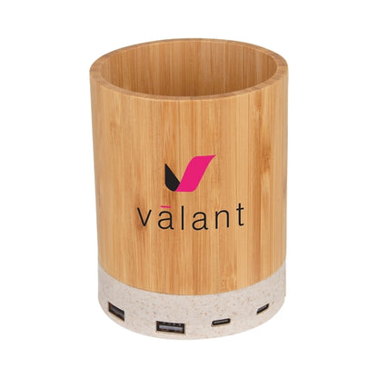 Bamboo Pen Cup w/10W Wireless Charger