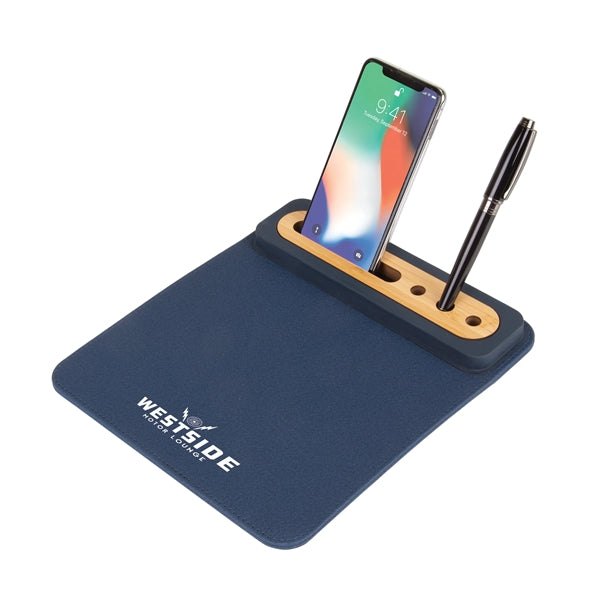 PU Mousepad w/ Bamboo Phone & Pen Holder