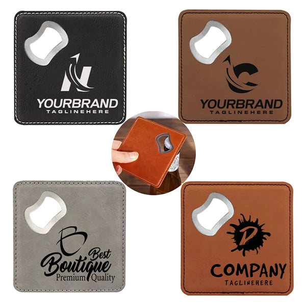 Custom Engraved Leatherette Coaster With Bottle Opener