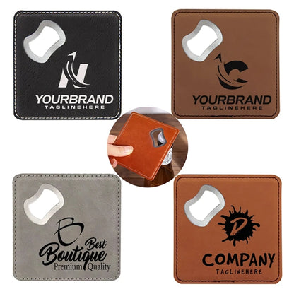 Custom Engraved Leatherette Coaster With Bottle Opener