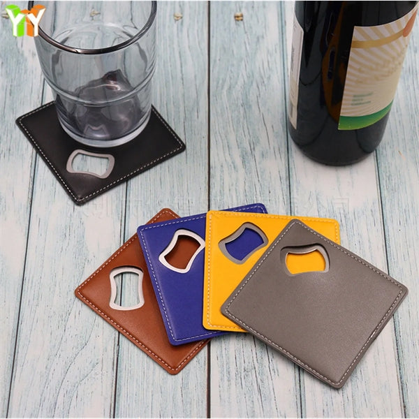 Custom Engraved Leatherette Coaster With Bottle Opener