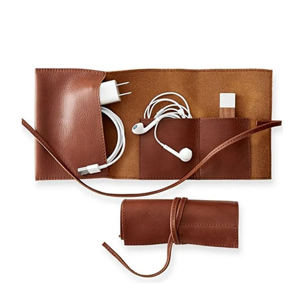 Custom Leather Organizer Cable Roll Bag