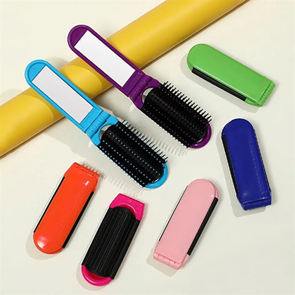 Colorful Portable Folding with Mirror Hair Comb