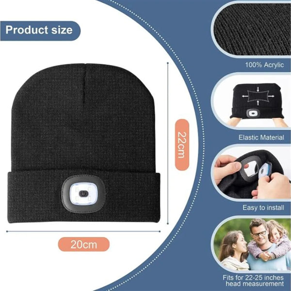 Unisex USB Charging Beanie Hat Cap with LED Light