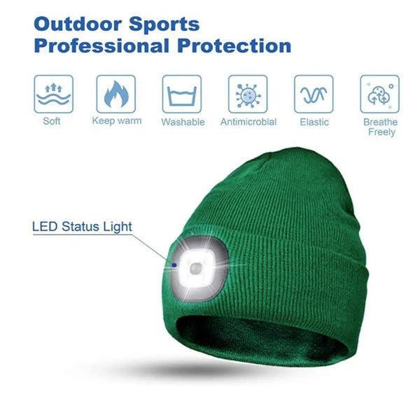Unisex USB Charging Beanie Hat Cap with LED Light