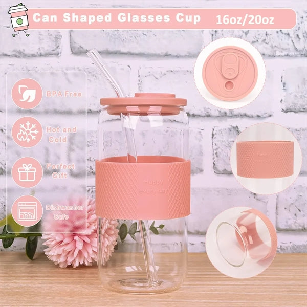 16oz Can Shaped Glass Cups with Silicone Sleeve