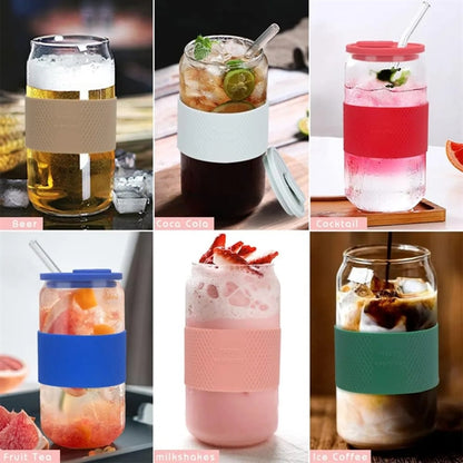16oz Can Shaped Glass Cups with Silicone Sleeve