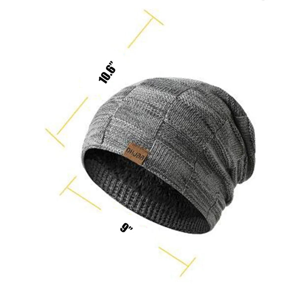 Slouchy Beanie Lined Knit Warm Thick Skully Hat for Men