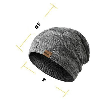 Slouchy Beanie Lined Knit Warm Thick Skully Hat for Men