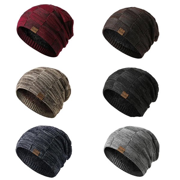 Slouchy Beanie Lined Knit Warm Thick Skully Hat for Men