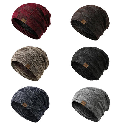 Slouchy Beanie Lined Knit Warm Thick Skully Hat for Men