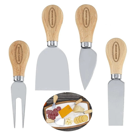 Wooden Handle Stainless Steel Cheese Knife Tools 4 Set