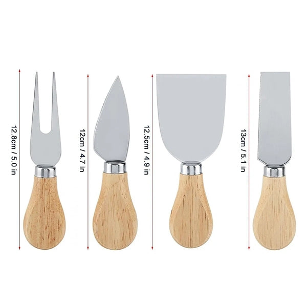 Wooden Handle Stainless Steel Cheese Knife Tools 4 Set