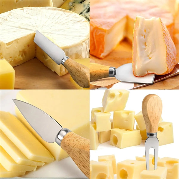 Wooden Handle Stainless Steel Cheese Knife Tools 4 Set