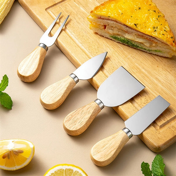 Wooden Handle Stainless Steel Cheese Knife Tools 4 Set