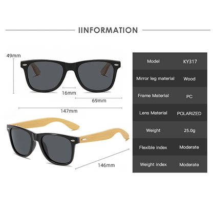 Bamboo Wooden Polarized Retro UV Protected Unisex Sunglasses