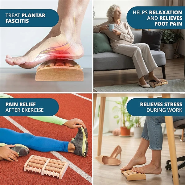 5 Roll Wooden Roller Relaxation Stress Relief Foot Massager