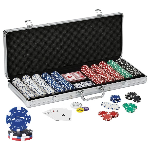 500 Striped Dice Chips Poker Set With Aluminum Case