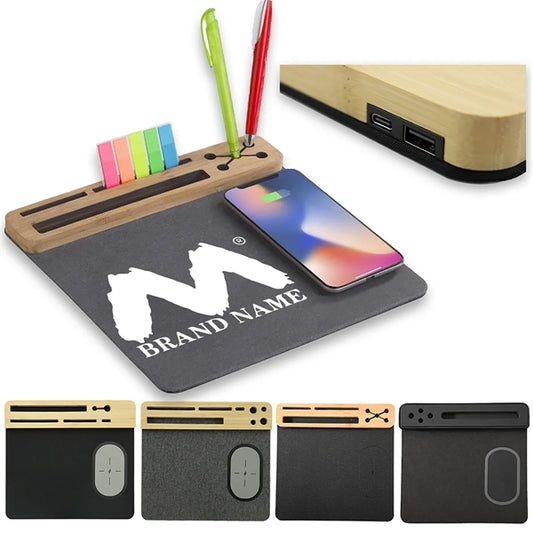 Custom Bamboo Wooden 15W Phone Wireless Charging Mouse Pad