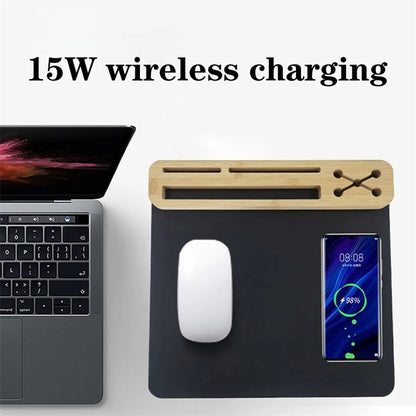 Custom Bamboo Wooden 15W Phone Wireless Charging Mouse Pad