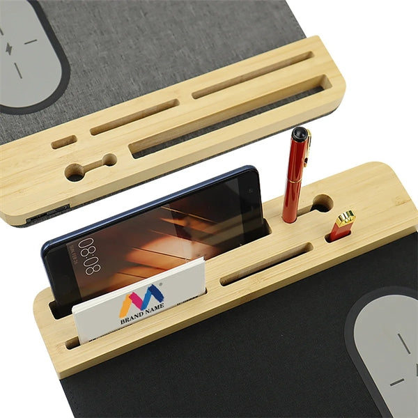 Custom Bamboo Wooden 15W Phone Wireless Charging Mouse Pad