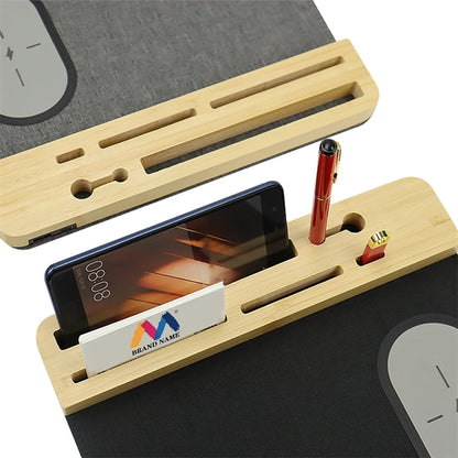 Custom Bamboo Wooden 15W Phone Wireless Charging Mouse Pad
