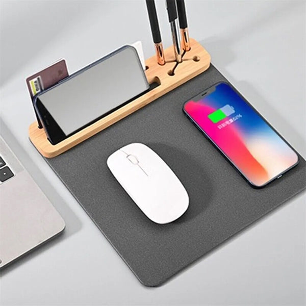 Custom Bamboo Wooden 15W Phone Wireless Charging Mouse Pad