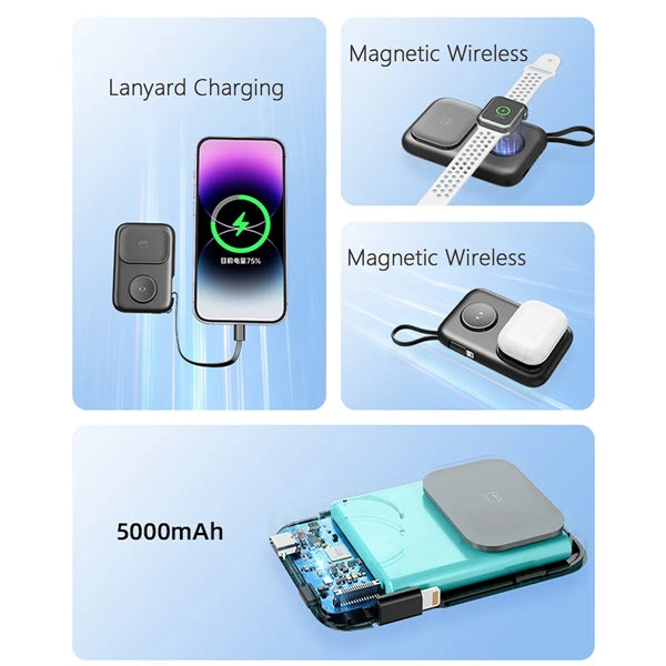 3 In 1 5000mAh Portable Power Bank With Built In Cables