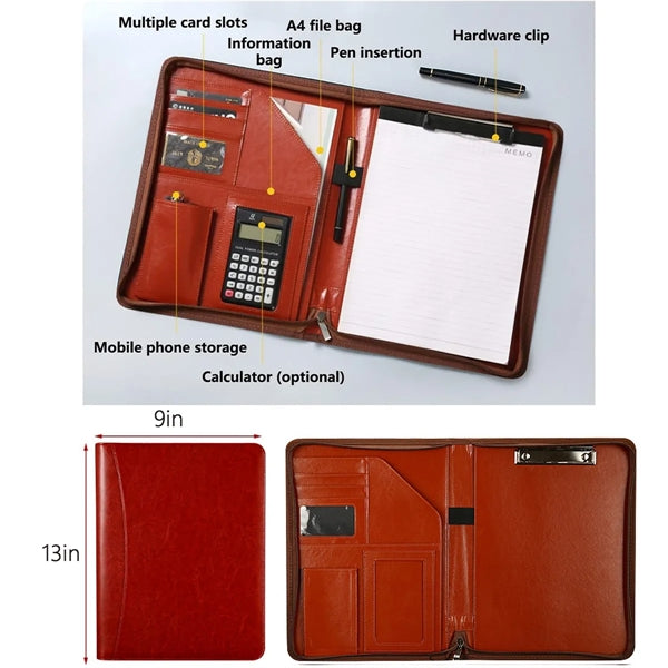 Portable Leather Business Organizer Folder Gift With Binder