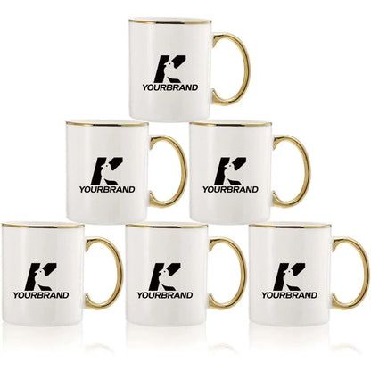 Custom 11oz White Blank Ceramic Mugs  with gold handle