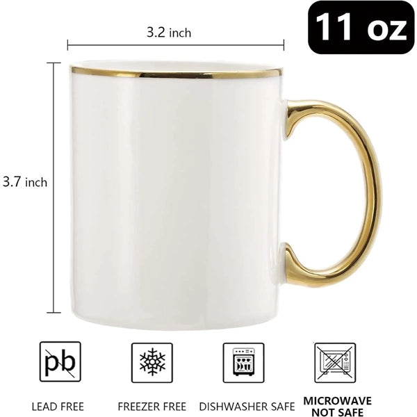 Custom 11oz White Blank Ceramic Mugs  with gold handle