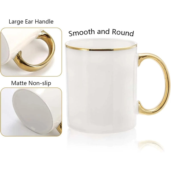 Custom 11oz White Blank Ceramic Mugs  with gold handle